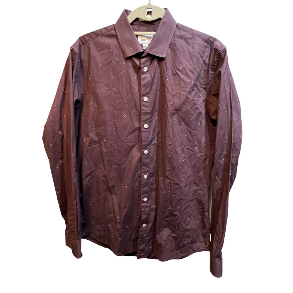 Frank And Oak Mens Button Down Shirt Dash Print M Burgundy Long Sleeve Stretch